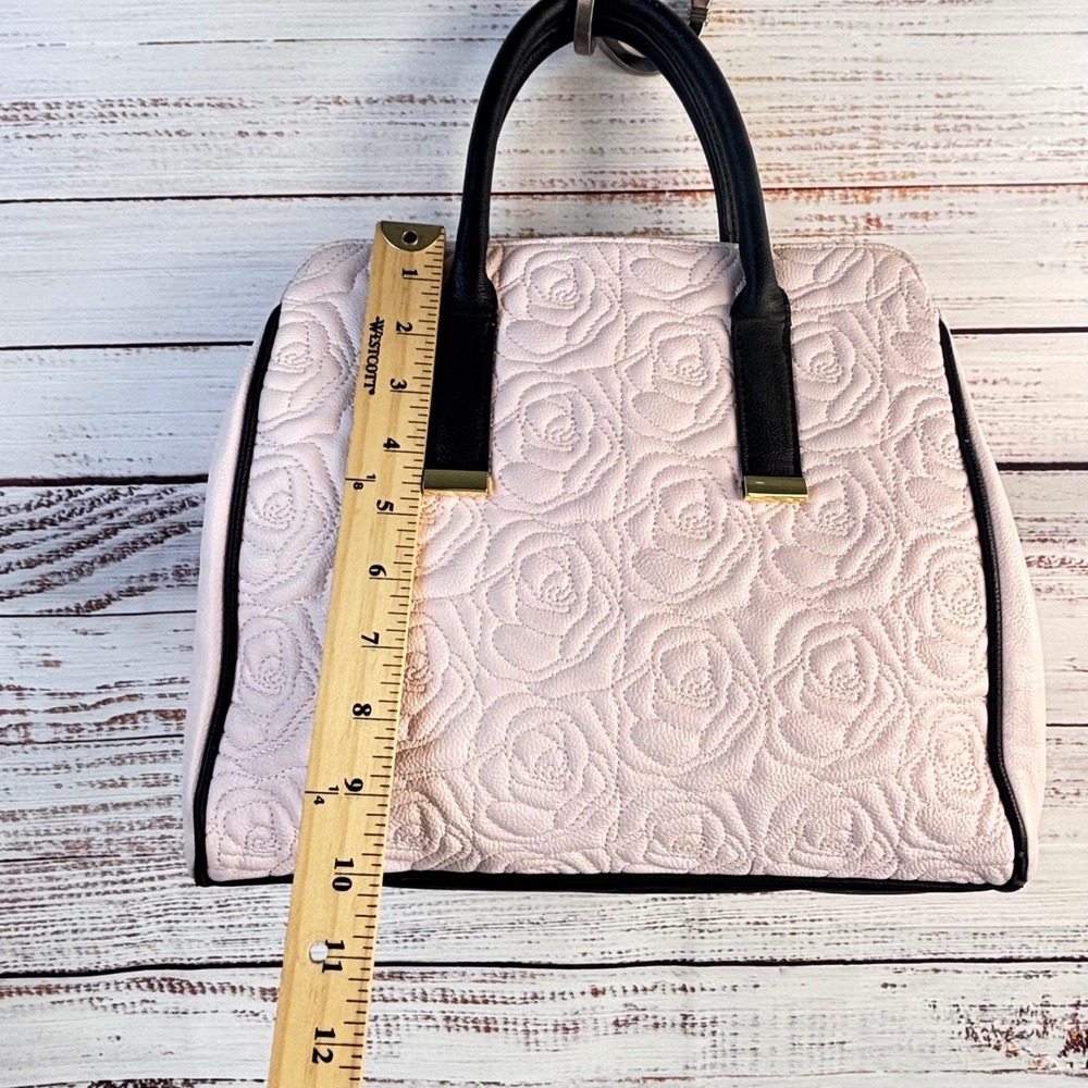 Betsey Johnson Pink Quilted‎ Rose Satchel Bag with Large Striped Bow Fairy Goth - Picture 3 of 16